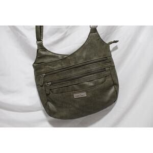 MultiSac Crossbody Purse Green Faux Leather Adjustable Strap Pockets Zippers